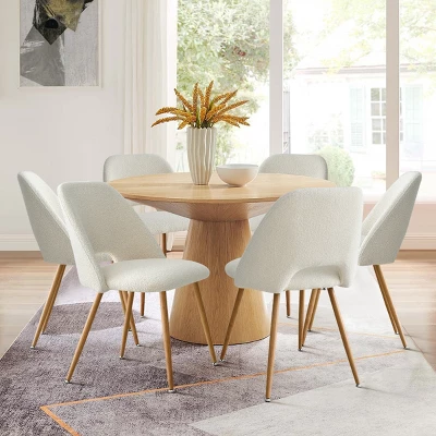 Edwin Boucle Dining Chair Set Of 6,Modern Kitchen Dining Room Chairs With Curved Round Backrest,Boucle Chairs With Oak Metal Legs -Maison Boucle 9 Edwin Boucle Dining Chair Set Of 6,Modern Kitchen Dining Room Chairs With Curved Round Backrest,Boucle Chairs With Oak Metal Legs -Maison Boucle - Image 9