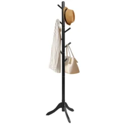 Costway Wooden Coat Rack Stand Entryway Hall Tree 2 Adjustable Height W/ 8 Hooks GrayBrown -Baxton Studio Shop GUEST 0020c858 aed3 4a94 b15e 82f853dd5578