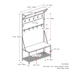 Rowan Wood Grain And Metal Hall Tree Bench And Shoe RackBrown - CorLiving 11 Rowan Wood Grain And Metal Hall Tree Bench And Shoe RackBrown - CorLiving -Baxton Studio Shop GUEST 00565e67 b541 4fa9 9720 ff3e39741b48