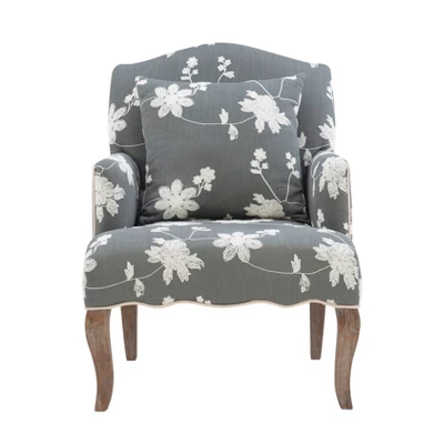 Floral Upholstered Armchair - Gray - Linon 1 Floral Upholstered Armchair - Gray - Linon