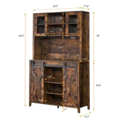 Whizmax 70" Coffee Bar, Liquor Cabinet, Sliding Barn Door Buffet With Wine Rack, Storage Shelves For Kitchen, Dining Room, Tall Storage Cabinet