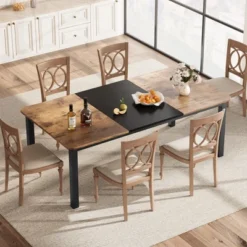 Industrial Dining Table For 6~8 People, 78.7" Long Kitchen Table,Wood Dining Table, Kitchen & Dining Room Table, Rectangle Dining Room Table For 6 -Baxton Studio Shop GUEST 009e35b3 0823 43bf b004 52ac71adf59d