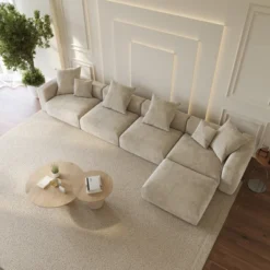 Modular Sectional Sofa Couch,L Shaped 181.1inch 5 Seater Couch,Corduroy 4 Seater With Ottoman Couches With 6 Pillows For Living Room