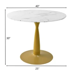 40'' Harris Round Artificial Marble Top Pedestal Modern Dining Table Gold Base- The Pop Maison -Baxton Studio Shop GUEST 0183bfc7 c5ff 4c90 a443 707eb68f2df3