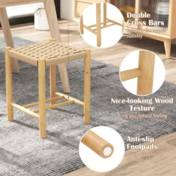 Costway Dining Stool Set Of 2/4 18'' Backless With Rubber Wood Frame Woven Paper Seat Kitchen -Baxton Studio Shop GUEST 019c8892 f93e 46de aac7 2c4d939a525e