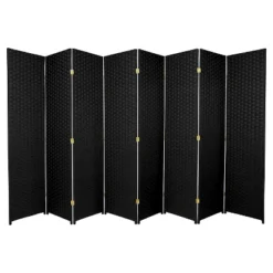 8 Panel Tall Woven Fiber Room Divider Black