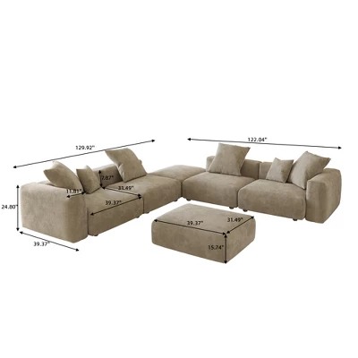 WJShome Modular Sectional Sofa With Ottomans,6 Seater Corduroy V Shaped Reversible Corner Couch,141.73" Convertible Sofa & Couch 2 WJShome Modular Sectional Sofa With Ottomans,6 Seater Corduroy V Shaped Reversible Corner Couch,141.73" Convertible Sofa & Couch - Image 2