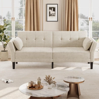 89" Futon Sofa Bed, Modern Convertible Sleeper Couch With Adjustable Backrest & Armrest, Comfy Futon Couch Bed With 2 Pillows 5 89" Futon Sofa Bed, Modern Convertible Sleeper Couch With Adjustable Backrest & Armrest, Comfy Futon Couch Bed With 2 Pillows - Image 5