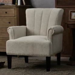 Accent Rivet Tufted Polyester Armchair-ModernLuxe 14 Accent Rivet Tufted Polyester Armchair-ModernLuxe -Baxton Studio Shop GUEST 02922ae2 c4e9 46f5 ad4b 14a4efe56a7d