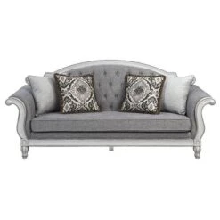 88" Florian Sofa Gray Fabric And Antique White Finish - Acme Furniture: Leather Upholstery, Wood Frame, Includes Accent Pillow -Baxton Studio Shop GUEST 02f10509 9819 41f3 9a6b 3eadbe12d788