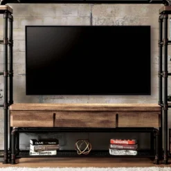 Stonehedge Industrial Pipe Inspired TV Stand For TVs Up To 60" Black/Natural - HOMES: Inside + Out