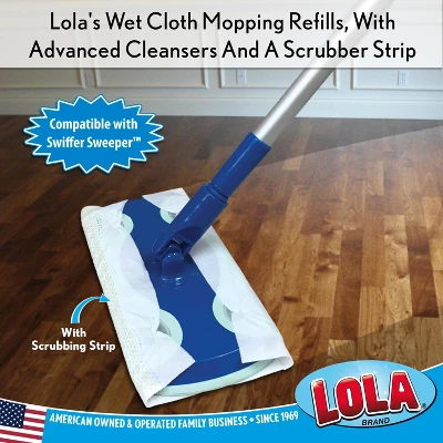 Lola Products Wet Mopping Pad Refills, Swiffer Sweeper Compatible W/ Scrubbing Strip, Fresh Citrus Scent, 12 Count 1 Lola Products Wet Mopping Pad Refills, Swiffer Sweeper Compatible W/ Scrubbing Strip, Fresh Citrus Scent, 12 Count