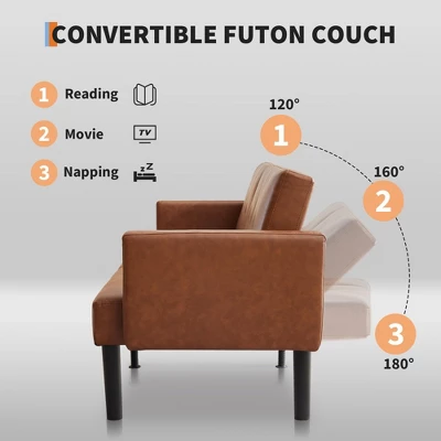 GustoWave 75.5" Convertible Futon Sofa Bed, Soft Upholstered Futon Couch, Fabric Sleeper Sofa With Adjustable Backrest 2 GustoWave 75.5" Convertible Futon Sofa Bed, Soft Upholstered Futon Couch, Fabric Sleeper Sofa With Adjustable Backrest - Image 2