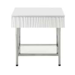 Waves Coastal 1 Drawer Side Table Glossy White - Treasure Trove Accents