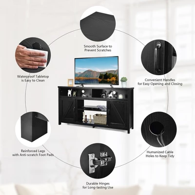 Costway 59'' TV Stand Media Center Console Cabinet W/ Barn Door For TV's 65'' NaturalBlackCoffee 7 Costway 59'' TV Stand Media Center Console Cabinet W/ Barn Door For TV's 65'' NaturalBlackCoffee - Image 7