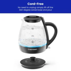 Chefman 1L Rapid-Boil Kettle With Automatic Shutoff - Black: Glass Electric Water Boiler & Warmer, 1500W Tea Heater -Baxton Studio Shop GUEST 040ab7b1 60c9 476e b543 e42f1d2be385