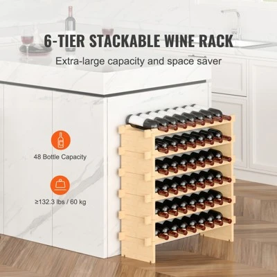 VEVOR 48 Bottle Stackable Modular Wine Rack, 6-Tier Solid Bamboo Wood Storage Racks, Floor Freestanding Wines Holder Display Shelf, Natural Color 2 VEVOR 48 Bottle Stackable Modular Wine Rack, 6-Tier Solid Bamboo Wood Storage Racks, Floor Freestanding Wines Holder Display Shelf, Natural Color - Image 2
