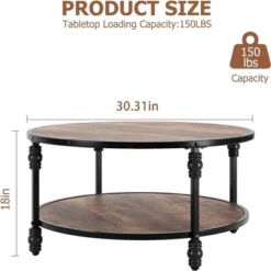 Whizmax Round Coffee Table, Rustic Wooden Surface Top & Sturdy Metal Legs Industrial Sofa Table For Living Room -Baxton Studio Shop GUEST 0421003e f424 488f 88ef 690a719f556d