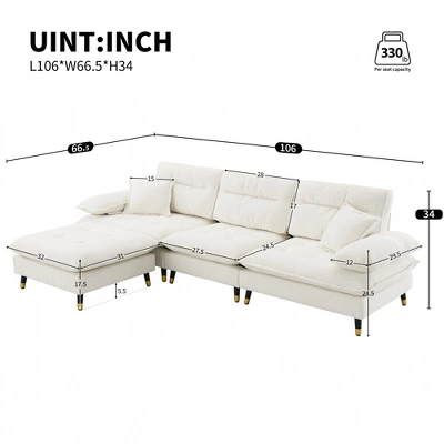106"W L-Shaped Sectional Sofa, 4 Seat Cloud Chenille Fabric Tufted Couch Set With Two-Tone Adjustable Legs And Movable Ottoman - ModernLuxe 2 106"W L-Shaped Sectional Sofa, 4 Seat Cloud Chenille Fabric Tufted Couch Set With Two-Tone Adjustable Legs And Movable Ottoman - ModernLuxe - Image 2