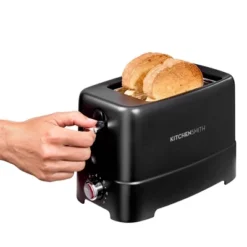 KitchenSmith By Bella 2 Slice Toaster: Black, Bagel & Bread Warmer, 750W, Compact Design, 2-Year Warranty