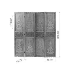 Legacy Decor 4 Panel Room Divider With Handcrafted Design And Brown Finish