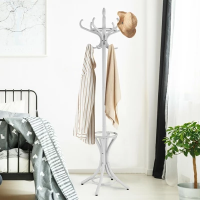 Costway Wood Standing Hat Coat Rack Jacket Bag Hanger Tree W/12 Hooks & Umbrella Stand 4 Costway Wood Standing Hat Coat Rack Jacket Bag Hanger Tree W/12 Hooks & Umbrella Stand - Image 4