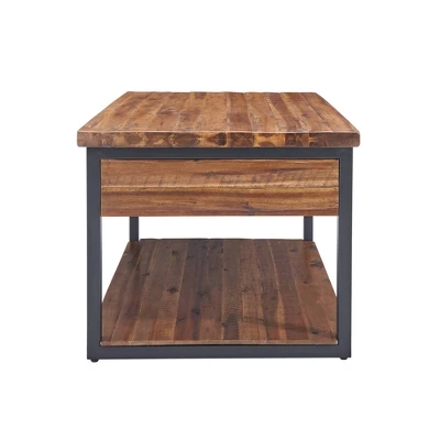Claremont Rustic Wood Coffee Table With Low Shelf Dark Brown - Alaterre Furniture: Steel Frame, Acacia Surface 3 Claremont Rustic Wood Coffee Table With Low Shelf Dark Brown - Alaterre Furniture: Steel Frame, Acacia Surface - Image 3