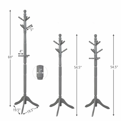 Costway Coat Rack Wooden Hall Tree 2 Adjustable Height W/ 9 Hooks WalnutBlack Grey 2 Costway Coat Rack Wooden Hall Tree 2 Adjustable Height W/ 9 Hooks WalnutBlack Grey - Image 2