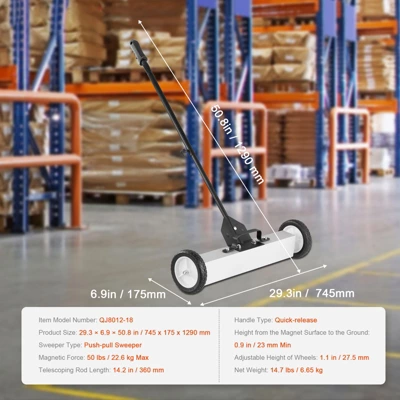 VEVOR 50Lbs Rolling Magnetic Sweeper With Wheels, Push-Type Magnetic Pick Up Sweeper, 24-inch Magnet Pickup Lawn Sweeper 7 VEVOR 50Lbs Rolling Magnetic Sweeper With Wheels, Push-Type Magnetic Pick Up Sweeper, 24-inch Magnet Pickup Lawn Sweeper - Image 7