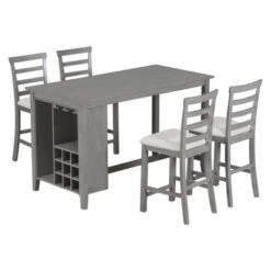 5 PCS Wood Counter Height Dining Table Set With Integrated 9 Bar Wine Compartment, Wineglass Holders And Padded Chairs-ModernLuxe -Baxton Studio Shop GUEST 058188fa 3f3f 4b73 a661 8a14942697f0
