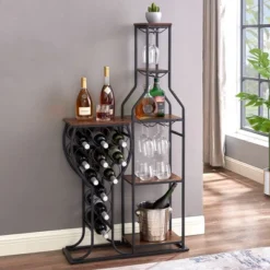 5 Tier Freestanding Wine Rack,Wine Bottle Holder,Wine Storage Organizer With Hanging Wine Glass Holder,Wine Display Rack For Bar Kitchen Living Room -Baxton Studio Shop GUEST 05bf91d3 dc25 4a37 b42d b6c3c54f080b