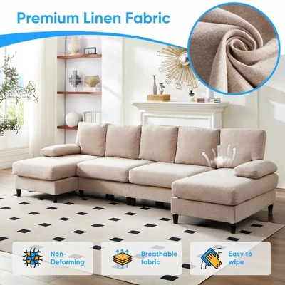 Mjkone U Shaped Sectional Sofa, 4-Seat Modular Sofa, Living Room Modern Couch With Chaise 7 Mjkone U Shaped Sectional Sofa, 4-Seat Modular Sofa, Living Room Modern Couch With Chaise - Image 7