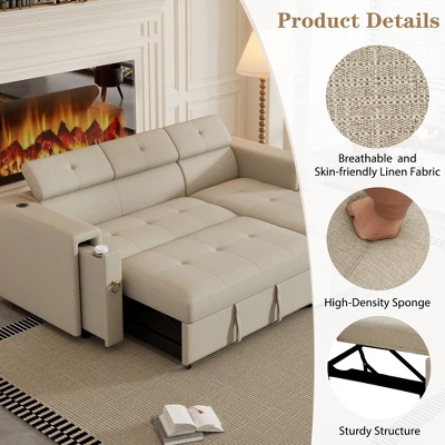 Racxily 96" Multi-Functional Pull-Out Sofa Bed L-Shape Sectional Sofa With Adjustable Headrest, Wireless Charging, Cup Holders And Hidden Storage 6 Racxily 96" Multi-Functional Pull-Out Sofa Bed L-Shape Sectional Sofa With Adjustable Headrest, Wireless Charging, Cup Holders And Hidden Storage - Image 6