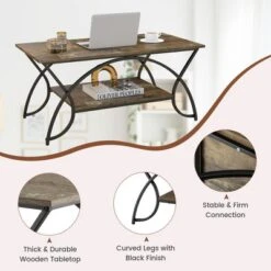 Costway 2-Tier Industrial Coffee Table Rectangular Cocktail Table With Storage Shelf Rustic Brown/Dark Brown/White -Baxton Studio Shop GUEST 069c0482 6577 40d0 a0fe b20e9864b3a5