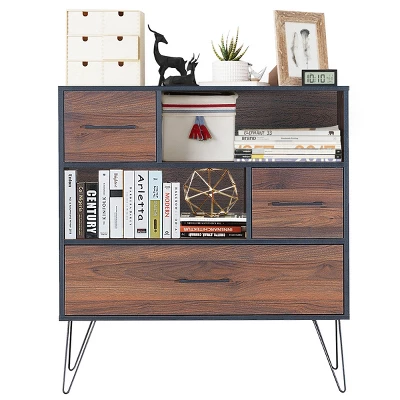 Costway Sideboard Storage Cabinet Multipurpose Display Unit W/Metal Leg & Drawers Walnut 9 Costway Sideboard Storage Cabinet Multipurpose Display Unit W/Metal Leg & Drawers Walnut - Image 9