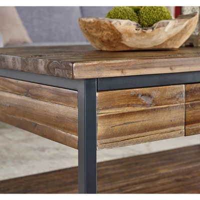 Claremont Rustic Wood Coffee Table With Low Shelf Dark Brown - Alaterre Furniture: Steel Frame, Acacia Surface 5 Claremont Rustic Wood Coffee Table With Low Shelf Dark Brown - Alaterre Furniture: Steel Frame, Acacia Surface - Image 5