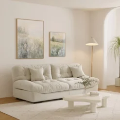 Cloud Modular Sectional Sofa,89inch Scrub Velvet Sofa Couch For Living Room,Curved Couch,Modern LoveSofa With 2 Pillows 3 Seater For Apartment