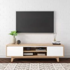Fort Worth TV Stand For TVs Up To 68" White/Brown Wood Grain - CorLiving -Baxton Studio Shop GUEST 0715067d 9d0f 4f78 a80b 7d504f38eaf1