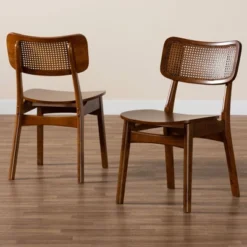 Baxton Studio 2pc Tafari Wood And Rattan Dining Chair Set Walnut Brown/Light Brown: Rubberwood Frame, MDF, Spot Clean -Baxton Studio Shop GUEST 075abd37 79d4 4019 86dd 7d318504aba9