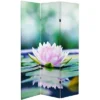 6" Double Sided Lotus Blossom Canvas Room Divider Green - Oriental Furniture