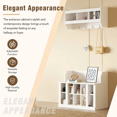MOEPISY Elegant Hall Tree With Wall Mounted Coat Rack, Entryway Organizer For Hallway, Foyer, Mudroom, White 3 MOEPISY Elegant Hall Tree With Wall Mounted Coat Rack, Entryway Organizer For Hallway, Foyer, Mudroom, White - Image 3