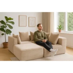 CAVINAS Comfy Corduroy Sofa With 4 Seaters,Magic Cube Sofa With Modular Configuration,U Shape Sectional Sofa For Living Room Furniture