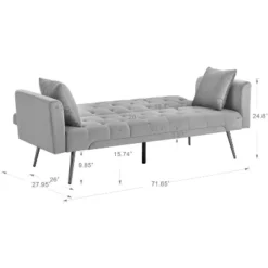 MYINDA Velvet Futon Reclining Sofa Bed With 2 Pillows For Living Room, Convertible 3 Adjustable Sofa For Small Spaces,GREY