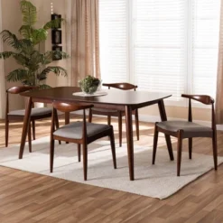 5pc Aeron Wood Dining Set Light Gray/Walnut - Baxton Studio -Baxton Studio Shop GUEST 0882f281 b115 47f9 ad5d f731f6df76dd