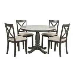 5-Piece Dining Set With Solid Wood Table And 4 Chairs, Gray - ModernLuxe -Baxton Studio Shop GUEST 08dc5190 5df6 4f97 ba5e f974115655b4