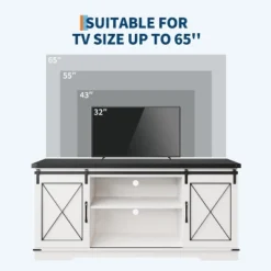 Farmhouse TV Stand And Entertainment Center For TV Up To 65 Inches With Sliding Barn Doors And Adjustable Shelf, White & Brown -Baxton Studio Shop GUEST 08e9be9e 83f3 45e6 9325 02bf3a4d3362