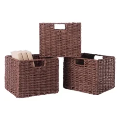 22.05" 4pc Milan Storage Hall Bench With Baskets Walnut - Winsome -Baxton Studio Shop GUEST 08f0a035 bc35 4b89 971b ba731e493b74