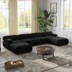 WJShome 138" Modular Sectional Sofa, U-Shaped Minimalist Velvet Sofas Couches With Chaise Ottomans,Blue 14 WJShome 138" Modular Sectional Sofa, U-Shaped Minimalist Velvet Sofas Couches With Chaise Ottomans,Blue -Baxton Studio Shop GUEST 08f15907 b87f 4777 b46c fe7b4b7a30b9
