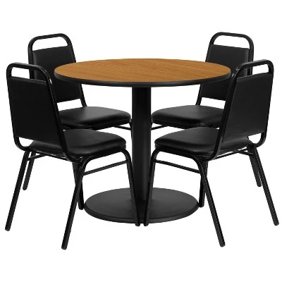 Emma And Oliver 36" Round Laminate Table Set With 4 Trapezoidal Banquet Chairs 5 Emma And Oliver 36" Round Laminate Table Set With 4 Trapezoidal Banquet Chairs - Image 5