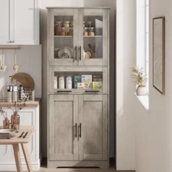 Pantry Cabinet, Tall Bathroom Storage Cabinet With Glass Doors And Adjustable Shelf, Freestanding Cupboard Tall Linen Cabinets -Baxton Studio Shop GUEST 090045de 41c1 414e 899b 68d056fabfbb